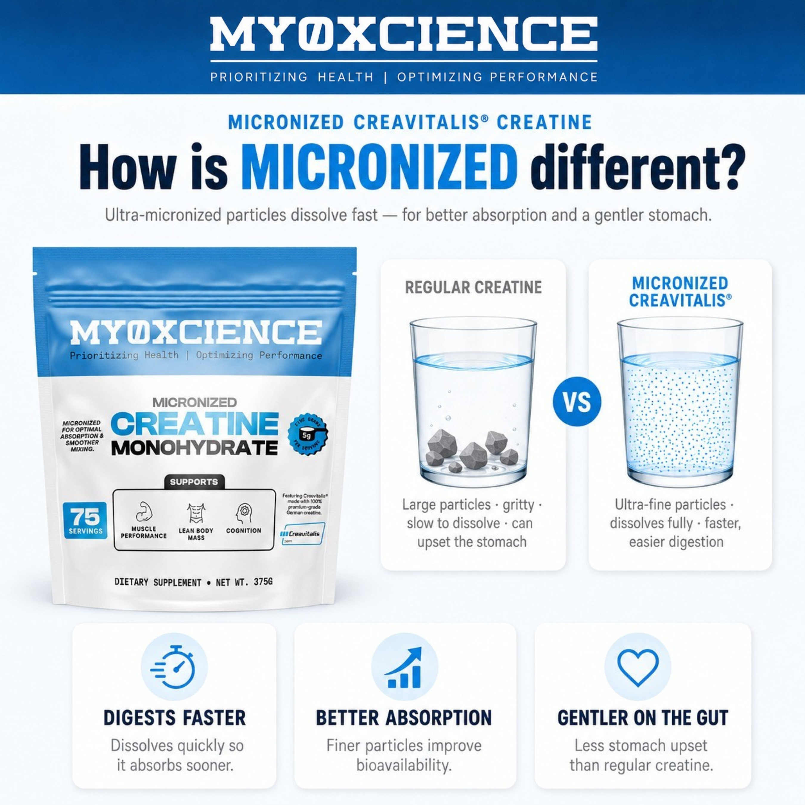 Micronized Creavitalis® Creatine Made in Germany | Easy to Digest |  75 Serving Bag