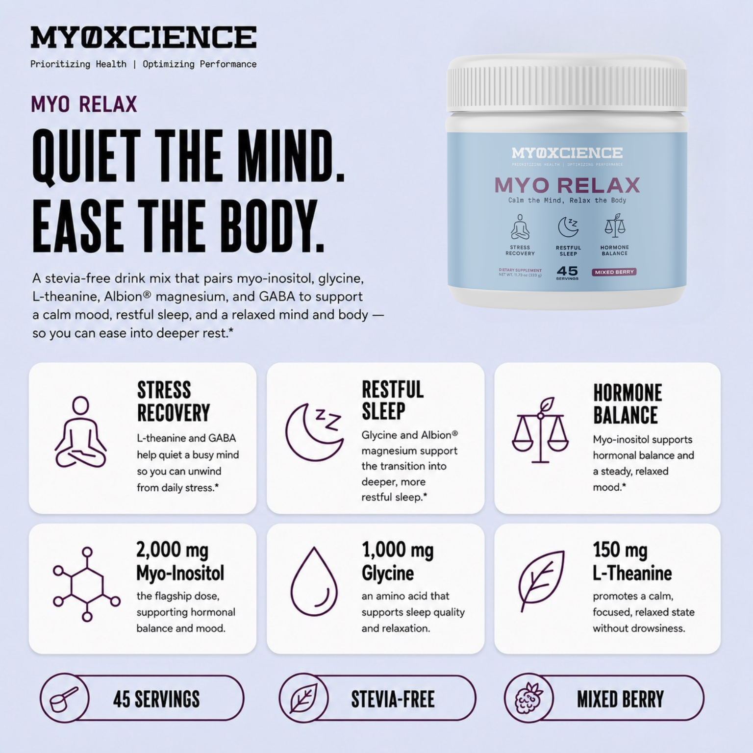 Myo Relax & Calm | Contains myo-Inositol, L-Theanine, Magnesium & GABA | Supports Sleep, Neurotransmitter & Hormone Support