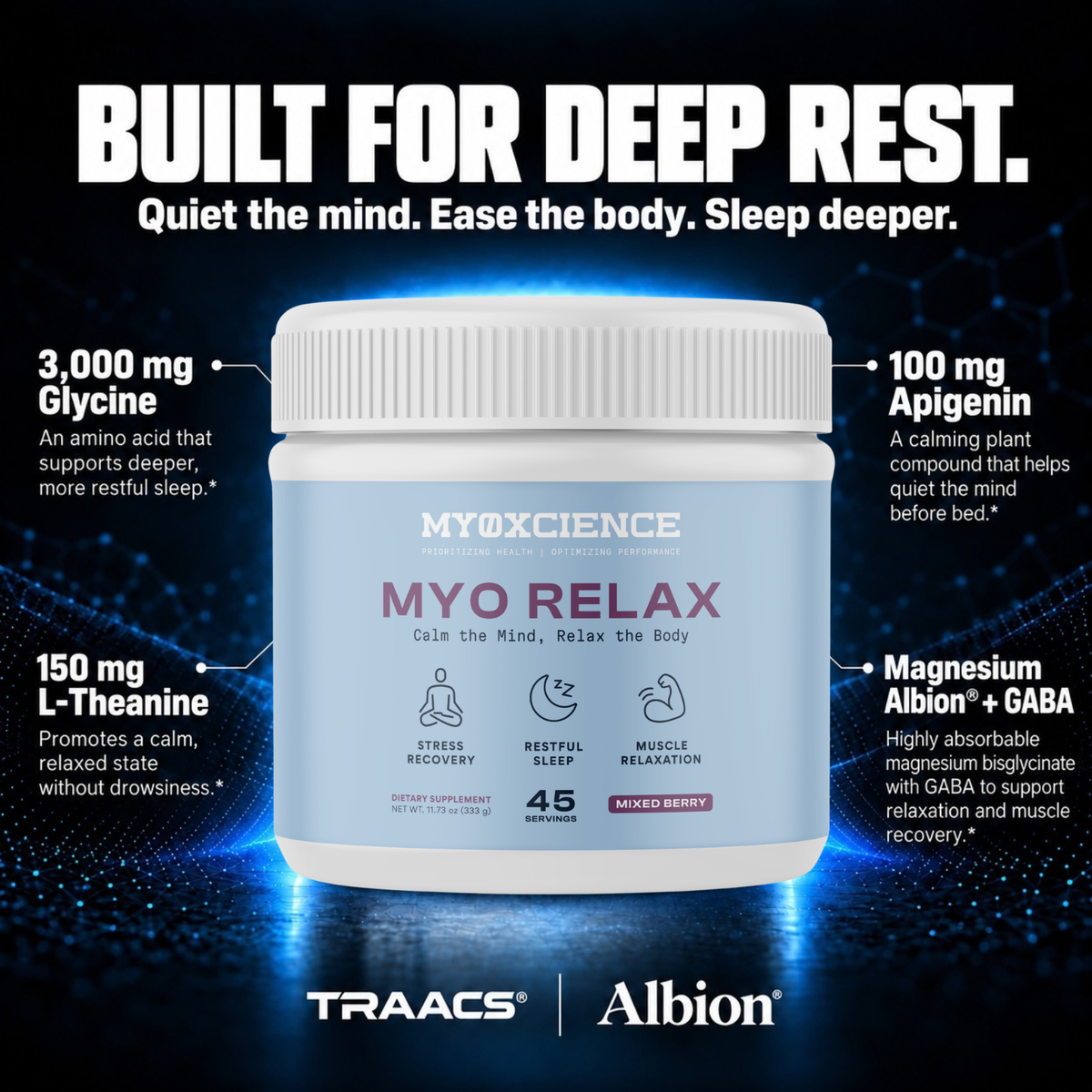 Myo Relax | Glycine, Magnesium, L-Theanine & Apigenin | Supports Sleep, Calm & Relaxation