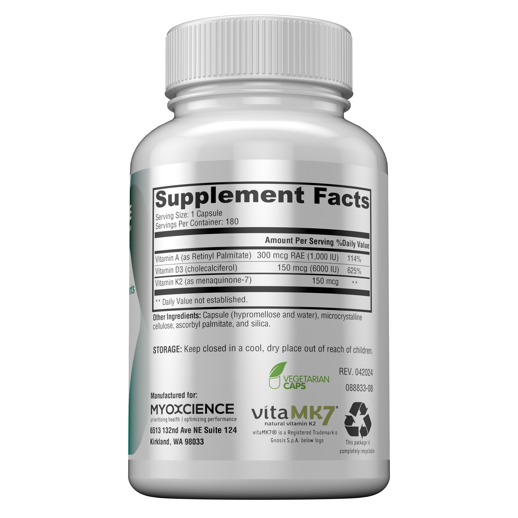 Vitamin D3 + K2 Essential Fatty Nutrients Featuring Vitamin K2 as VitaMK7®