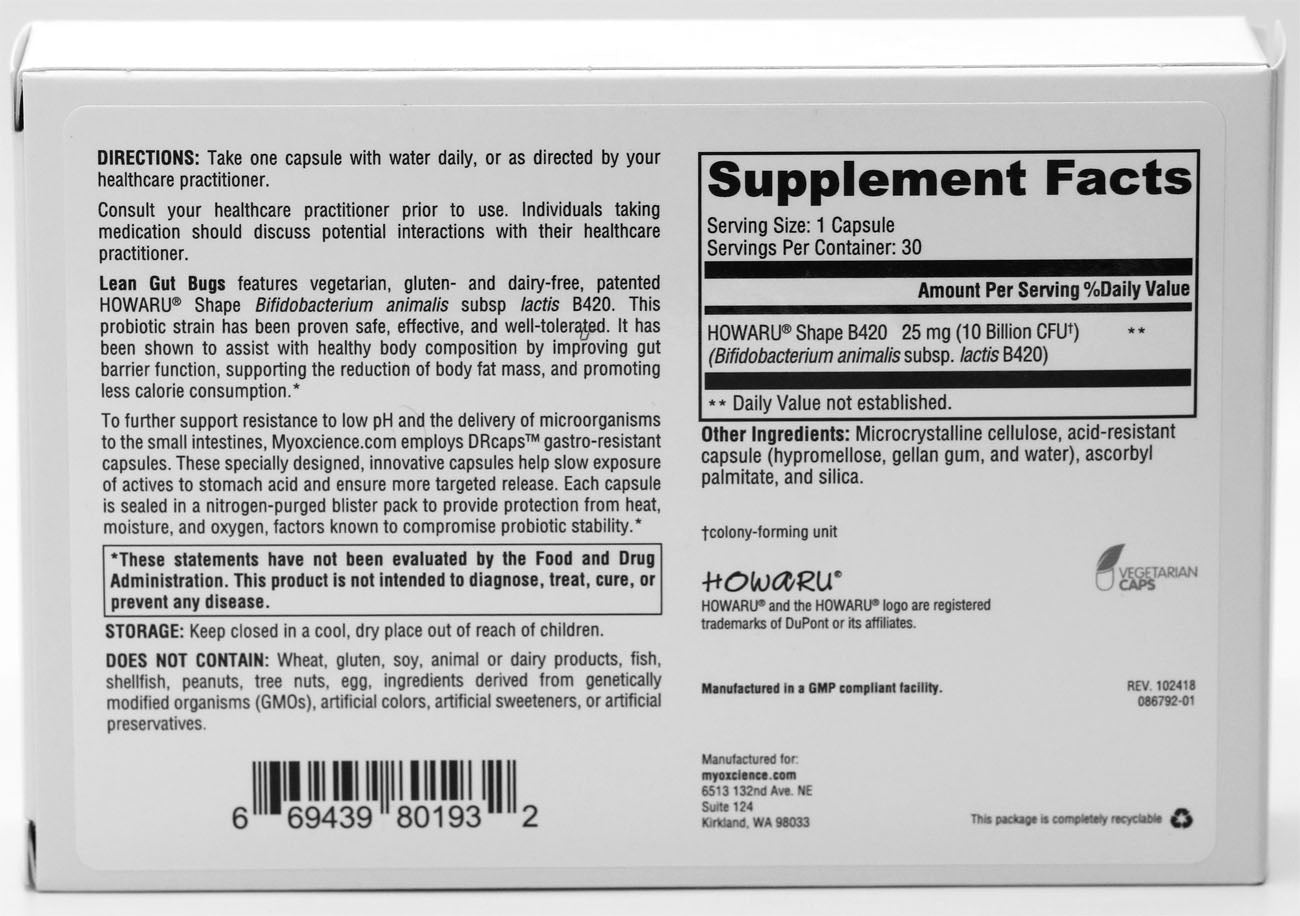 Lean Gut Bugs | Bifidobacterium animalis subsp lactis B420 Based Probiotic | Shelf Stable and Dairy Free