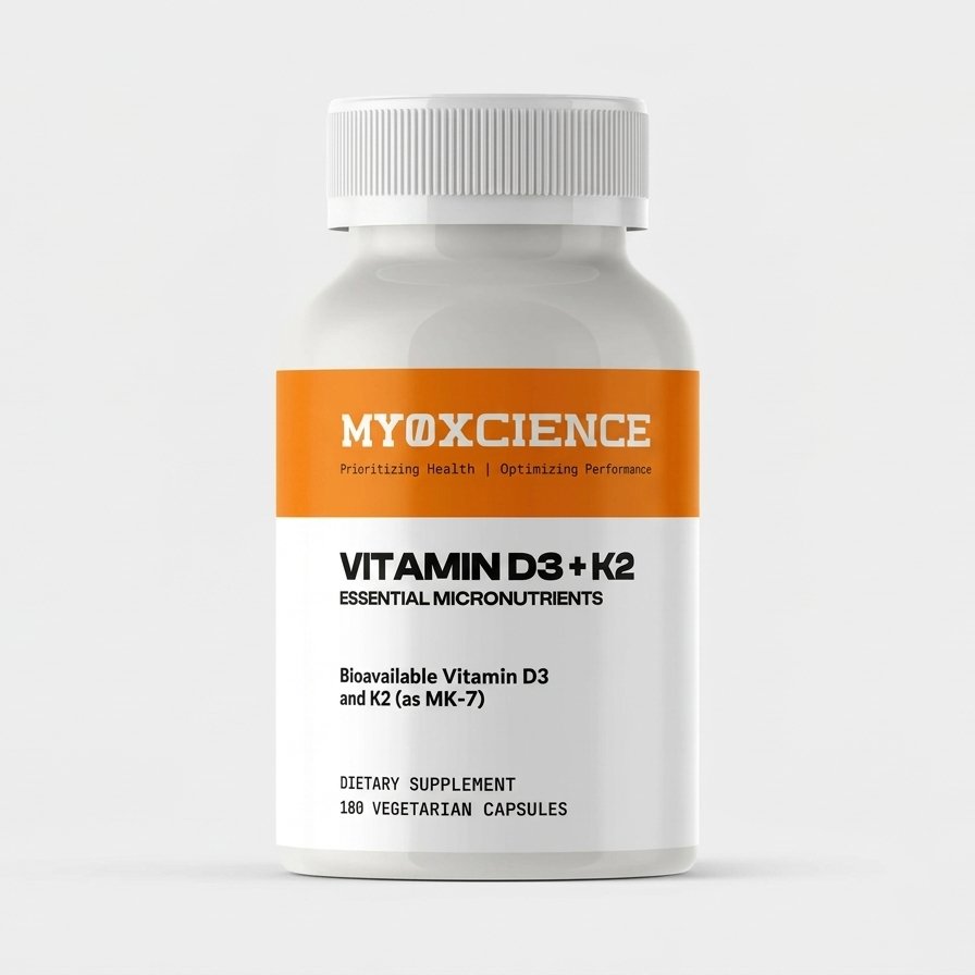 Vitamin D3 + K2 bottle, 180 vegetarian capsules