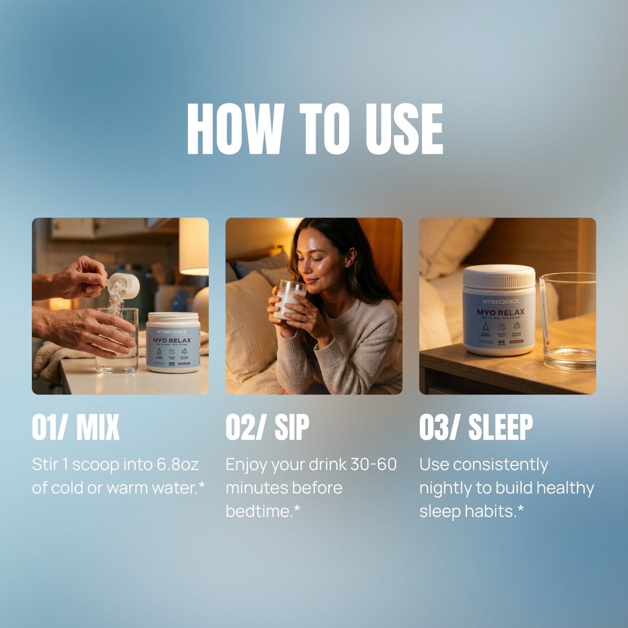 How to use: mix, sip, sleep